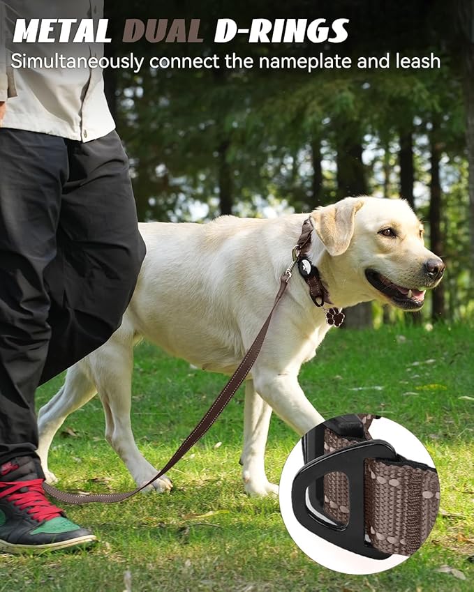 Joytale Airtag Dog Collar, Dual D-Rings, Reflective Pet Collar with Waterproof AirTag Holder, Soft Padded Adjustable for Small Dogs, Brown, S