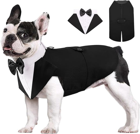 AOFITEE Dog Tuxedo Formal Dog Suit and Bandana Set, Gentle Dogs Wedding Party Suit Bow Tie Shirt, Tuxedo for Small Dogs Costume Outfit with Detachable Bowtie Collar for Christmas Halloween Dress Up