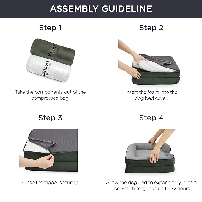 Bedsure Orthopedic Dog Beds Large Sized Dog - Washable Large Dogs Bed Waterproof, Big Comfort Pet Couch with Washable Removable Cover, Supportive Foam Pets Sofa with Nonskid Bottom, Dark Green