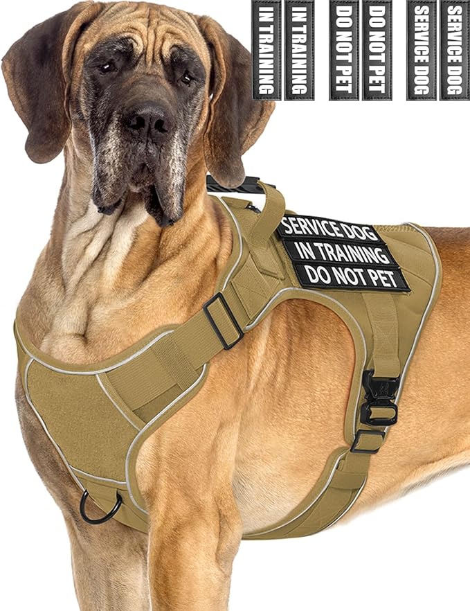 Reflective Service Dog in Training Vest Harness for Extra Large Dogs, Adjustable Heavy Duty Padded Brown Dog Harness, with Front Clip and Metal Buckles Do Not Pet for Training, Hiking
