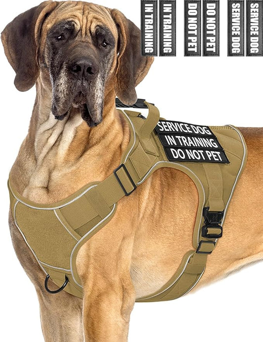 Reflective Service Dog in Training Vest Harness for Extra Large Dogs, Adjustable Heavy Duty Padded Brown Dog Harness, with Front Clip and Metal Buckles Do Not Pet for Training, Hiking