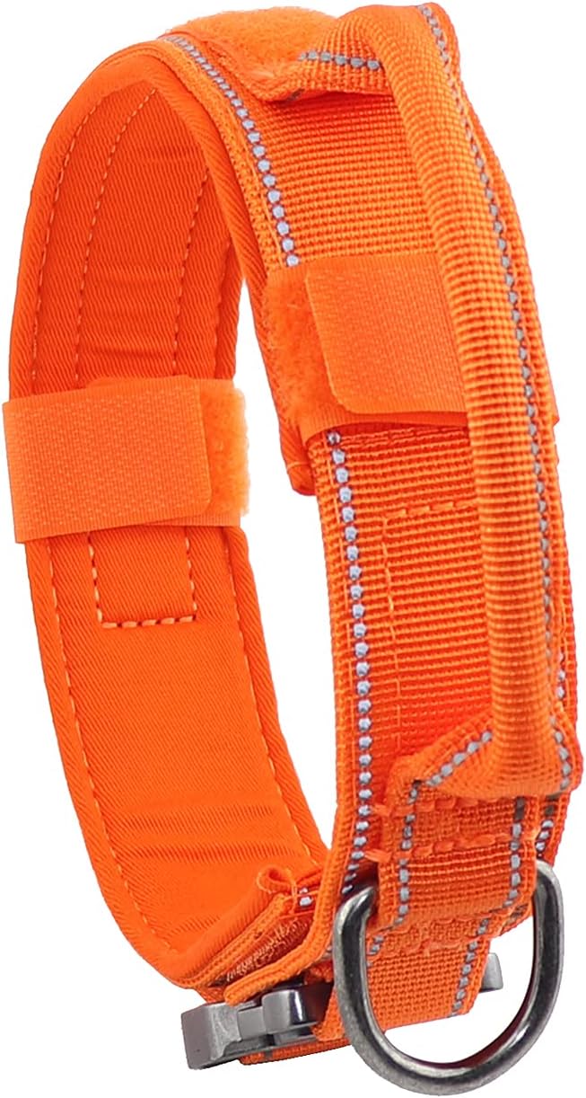 Tactical Dog Collar with Heavy Duty Metal Buckle and Control Handle for Medium Large Dogs Training(Orange, X-Large)