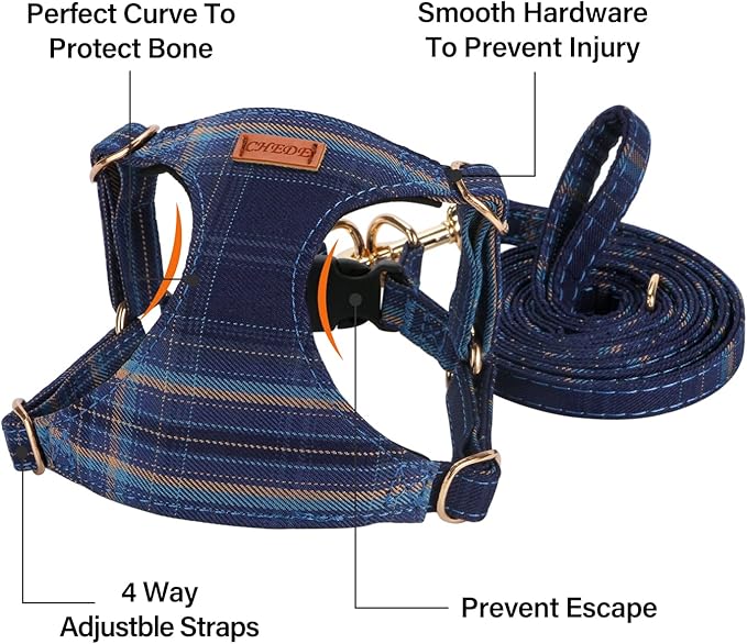 CHEDE No Pull Plain Pattern Dog Harness- Lightweight and Soft Dog Harness, Adjustable Small Dog Harness and Leash Set, with Dog Leash, Suitable for Puppy Small and Medium-Sized Dog