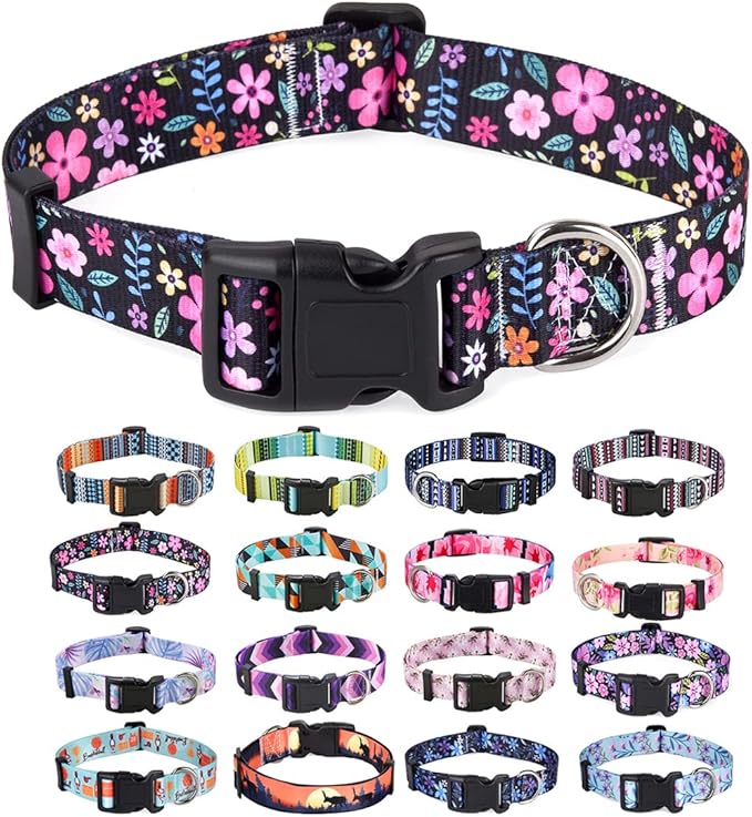Dog Collar with Bohemia Floral Tribal Geometric Patterns - Soft Ethnic Style Collar Adjustable for Small Medium Large Dogs(Floral,XS)