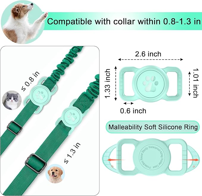 SANKALA Airtag Dog Collar Holder, [1 Pack] Waterproof Dog Airtag Holder, Silicone Full Body Covered Anti-Lost Protective Apple Air Tag Holder for Pet Collar - Fits All Width Collars, Light Green