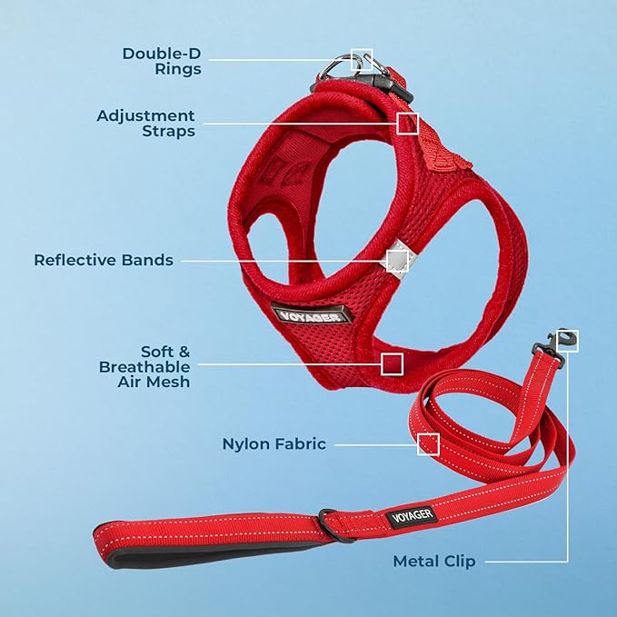 Voyager Step-in Air All Weather Mesh Harness and Reflective Dog 5 ft Leash Combo with Neoprene Handle, for Small, Medium and Large Breed Puppies by Best Pet Supplies - Harness Leash Set (Red), XL
