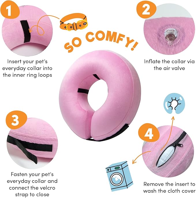 BENCMATE Protective Inflatable Collar for Dogs and Cats - Soft Pet Recovery Collar Does Not Block Vision (Medium, Pink)