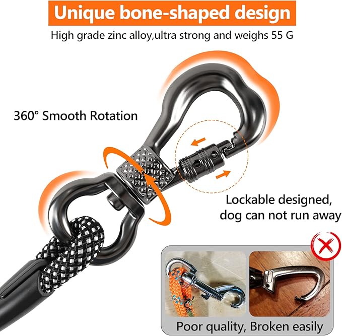 NTR 15FT Heavy Duty Dog Leash, Long Leash with Swivel Lockable Hook,Reflective Threads and Comfortable Handle,Dog Lead for Walking,Hunting,Camping for Medium and Large Dogs