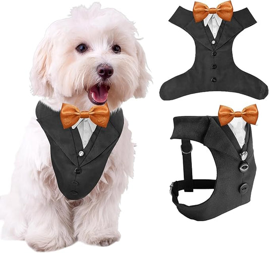 Dog Tuxedo for Wedding Outfit, Dog Suit and Tie Costumes for Birthday, Halloween, Cosplay, Christmas Party, Pet Formal Wear with Bowtie, Tux for Small Dogs, Chihuahua, Bichon, Maltese, Cats