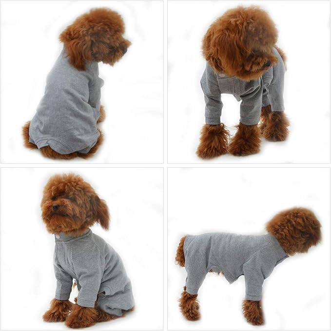 Lovelonglong Four Feet Dog Lightweight Pajamas, Pure Cotton Dog Jumpsuits 4 Legs Dog Onesies T-Shirt Stylish PJS Puppy Costume for Large Medium Small Dogs Gray M