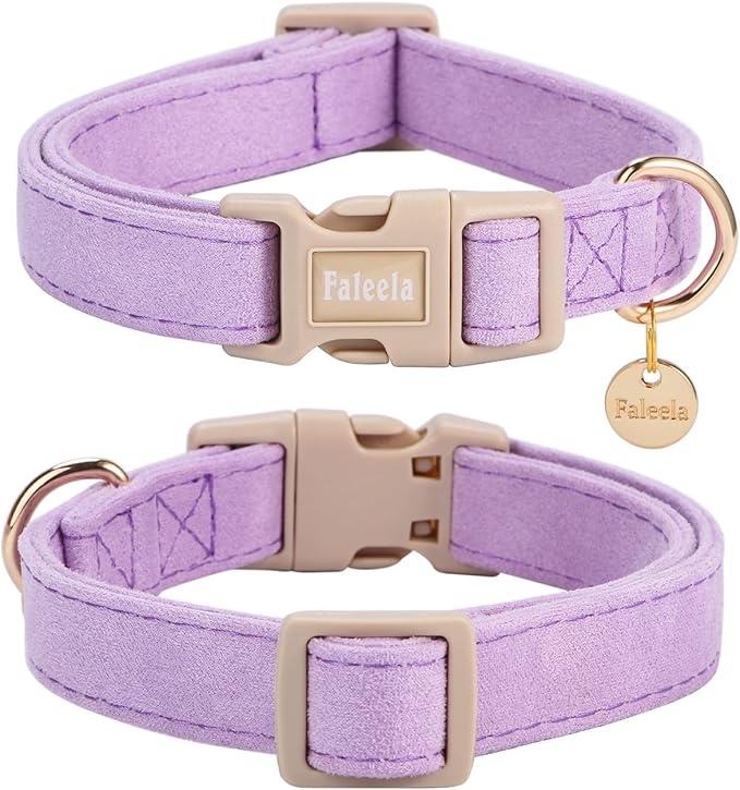 Faleela Dog Collar - Cute & Comfy Cotton Pet Collar, Adjustable Lightweight Design with Quick-Release Buckle, for Small, Medium & Large Dogs - Multiple Styles Available (Small, Purple)