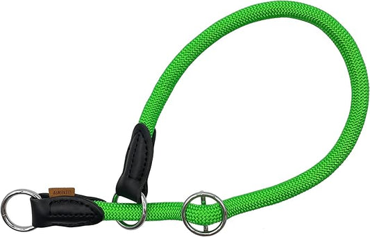 Braided Round Martingale Dog Collar, Training Collar with Slidable Stop Ring - Ideal for Large Dogs (L(1/2") - 22" Long, Light Green)