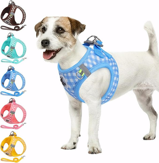 Gyuzh Dog Harness and Leash Set,Soft Mesh Breathable Small Dog Harness,Reflective Adjustable Puppy Harness,No Pull Pet Harness for Small Dogs and Cats