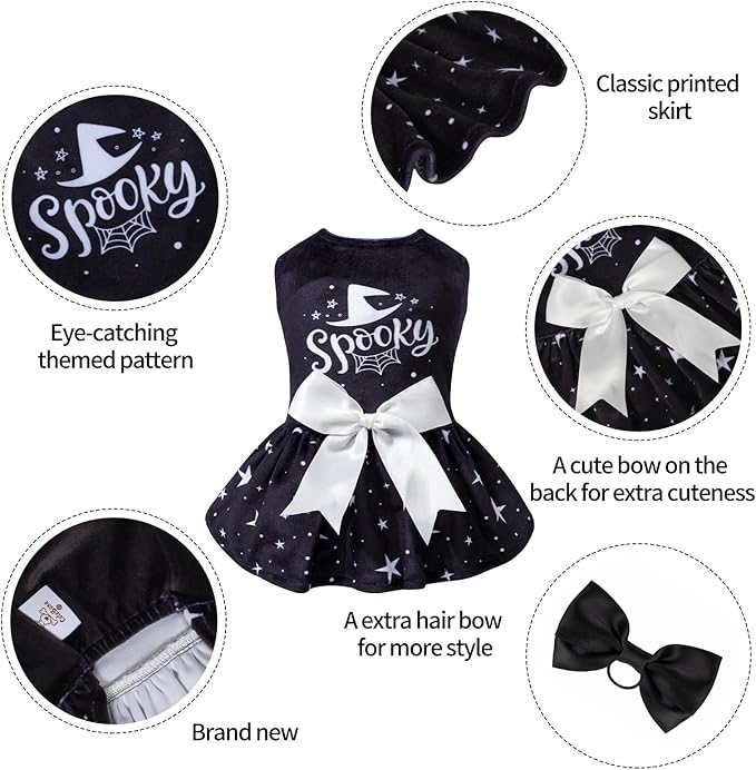 CuteBone Dog Dresses Velvet Holiday Small Dogs Clothes Onesie Pet Apparel Girl Puppy Skirt with Bow Hair Rope CVA23L-D