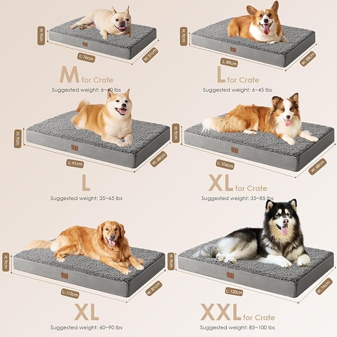 EHEYCIGA Orthopedic XL Dog Beds for Extra Large Dogs with Removable Washable Cover for Crate, Light Grey, 41x27