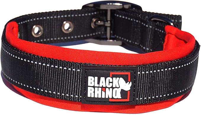 Black Rhino - The Comfort Collar Ultra Soft Neoprene Padded Dog Collar for All Breeds - Heavy Duty Adjustable Reflective Weatherproof (Small, Red/Black)