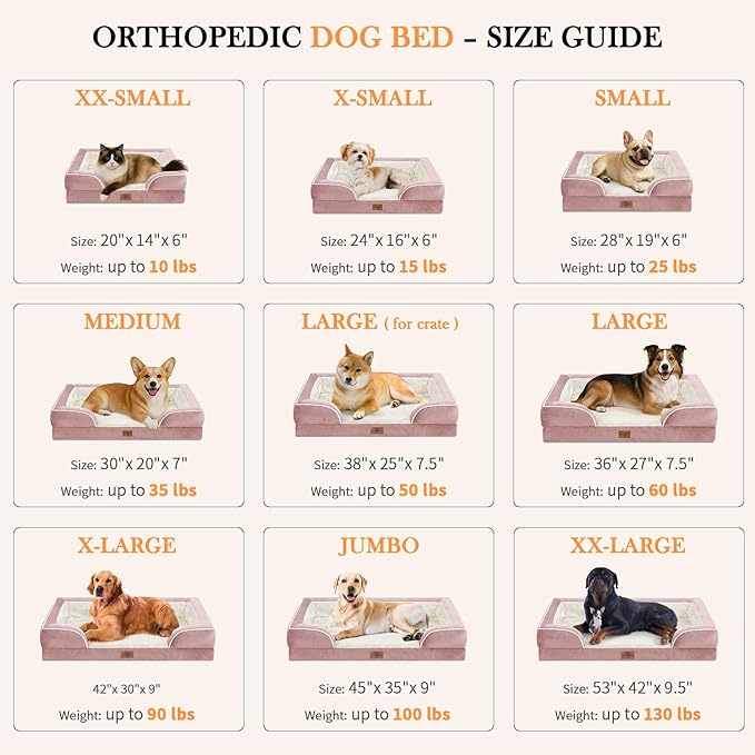 Comfort Expression Medium Dog Beds Waterproof Orthopedic Foam Dog Sofa Beds for Medium Large Dogs Comfy Pet Bed with Washable Removable Cover & Non-Slip Bottom(Medium,Pink)