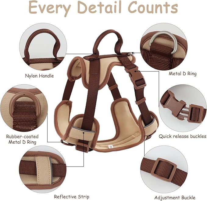 No Pull Dog Harness Adjustable Soft Padded Pet Vest with Control Handle Adorable Daily Harness for Dogs（Cookie Chocolate S）