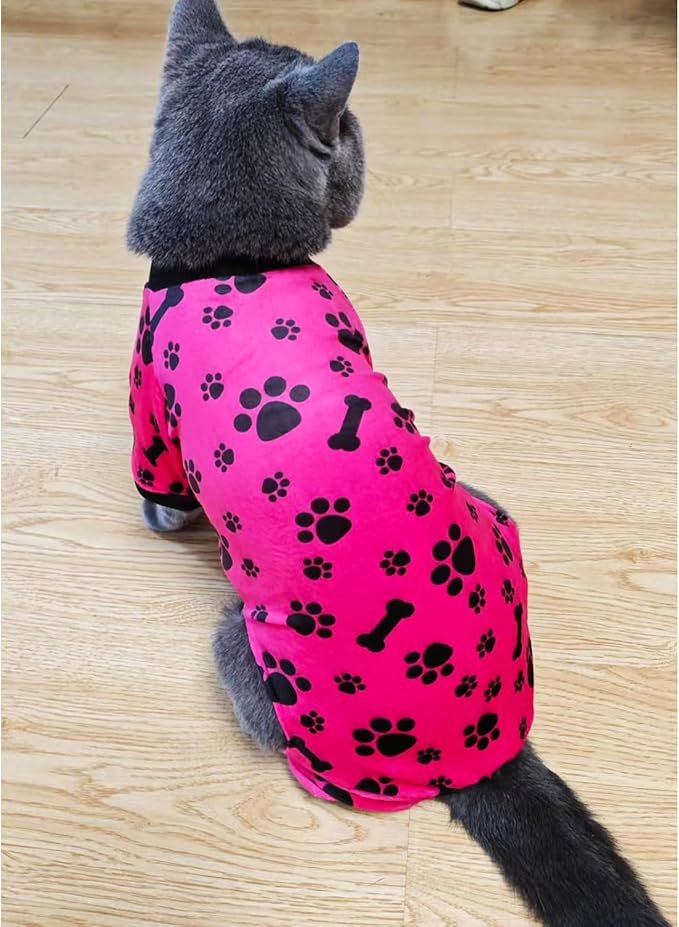 PET SHOW 4 Pack Small Dog Pajamas Paw Bone Patterns Cute Clothes for Medium Dogs Soft Stretchy PJs 4 Legged Jumpsuit Puppy Cats Onesies Outfits with Sleeve Dachshund Doggies Girl Boy (Large)