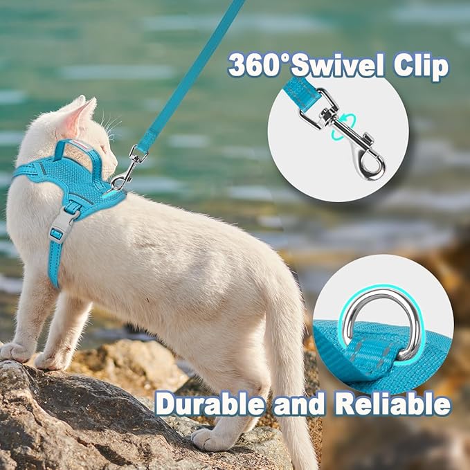 Cat Harness and Leash Set Escape Proof for Kitten Walking, Soft Adjustable Top Handle Vest Harnesses for Cats, Easy Control Breathable Reflective Small Medium Large, Blue,XS