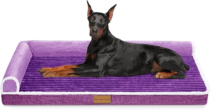 Patas Lague Orthopedic Jumbo Dog Bed for Extra Large Dogs 56''X40'', Waterproof Comfortable L Shaped Jumbo Non-Slip Soft Warm Pet Sofa Sleep Bed mat with Removable Washable Cover, Purple