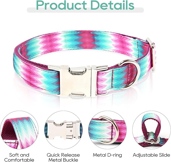 Timos Dog Collar, Adjustable Soft Dog Collar for Small Medium Large Dogs, Patterned Puppy Collars with Quick Release Buckle for Boy and Girl Female Dogs (Peacock Purple, Large)