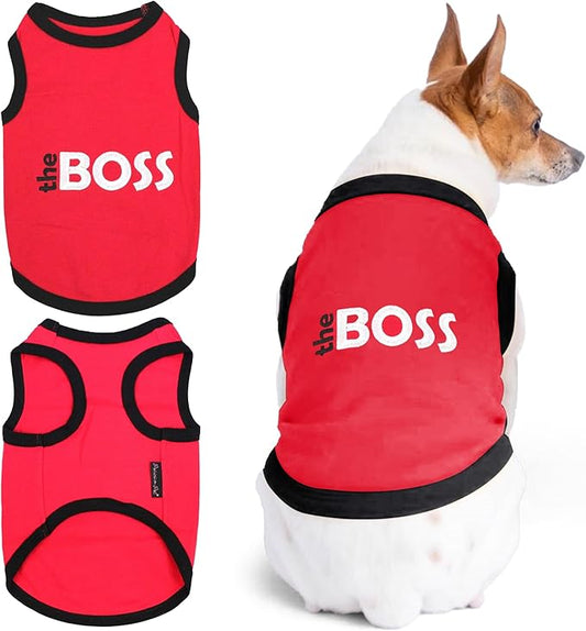Parisian Pet Dog T-Shirt with Embroidered 'The Boss' - Lightweight Dog Clothes - Sleeveless Dog Outfit Boss - Dog Shirts for Small Dogs, S