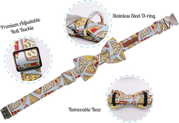 Unique Style Paws Dog Collar with Bow, Bowtie Dog Collar Adjustable Collars for Small Medium Large Dogs and Cats