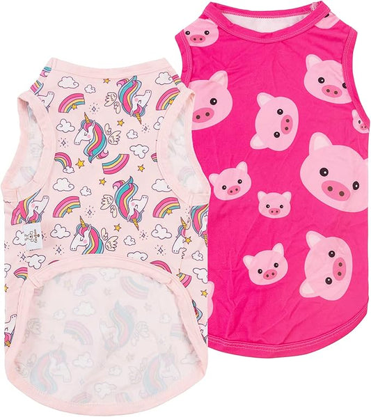 CuteBone Dog Shirts 2-Pack Soft Pet Clothes Breathable Summer Vest for Small Puppy and Stretchy Cat Apparel 2BX09XS Pig&Unicorn