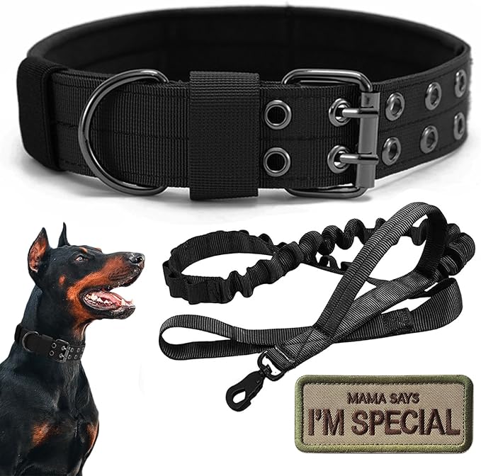Tactical Dog Collar Military Adjustable Dog Collars Soft Nylon K9 Training Collar with Patch Heavy Duty Metal Buckle Collars for Medium Large Dogs (Black-1, XL)