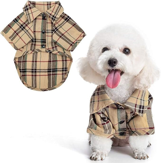 PUPTECK Plaid Dog Shirt, Cute Puppy Cat Polo T-Shirt, Soft Pet Clothes Boy Girl Outfit for Small Medium Dogs, Costume M