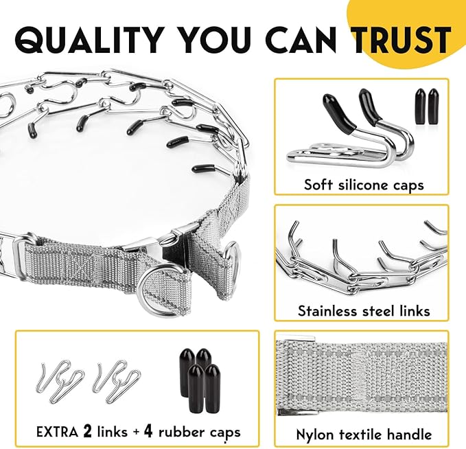 PetJett Prong Collar for Dogs - No Pull Choke Collar, Pinch Collar, Dog Training Collar & Dog Walking Tool for Small, Medium, or Large Breed - Stainless Steel Metal Choker Chain