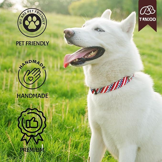 Tunkoo American Flag Dog Collar，4 of July Cute Adjustable Patriotic Collar for Boy and Girl Dogs with Strong Plastic Buckle - for Small Medium Large Pets, M