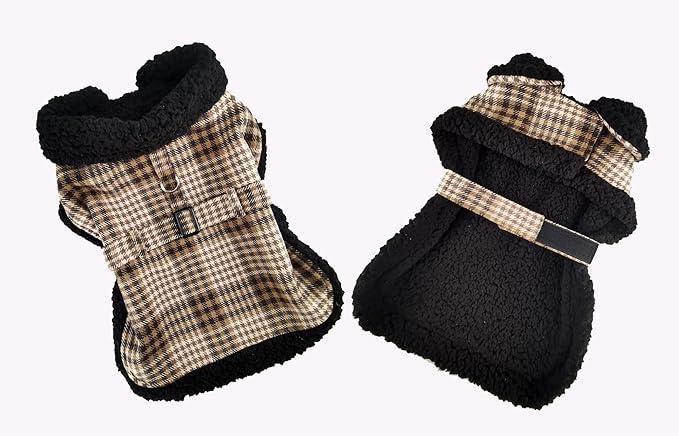 Sherpa-Lined Dog Harness Coat (XX-Large, Brown & White Plaid)