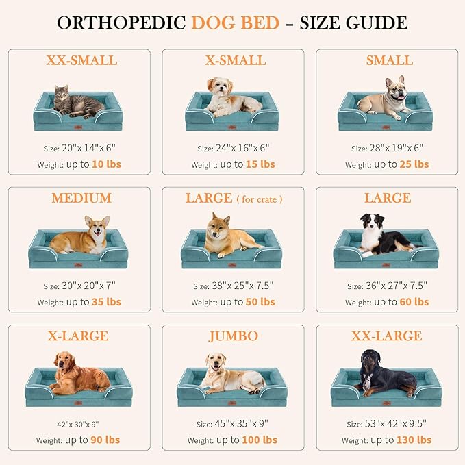 Comfort Expression Small Dog Beds Waterproof Orthopedic Foam Sofa Beds for Small Dogs Comfy Pet Bed with Washable Removable Cover & Non-Slip Bottom(XX-Small,Washed Blue)