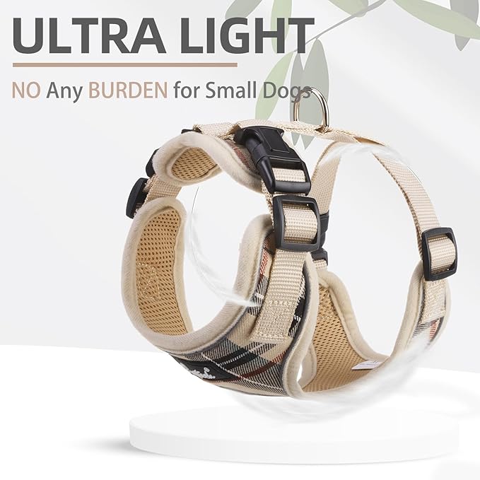 PUPTECK Soft Mesh Dog Harness and Leash Set Pet Puppy Cat Adjustable Reflective Padded Vest No Pull Harnesses, Beige, M