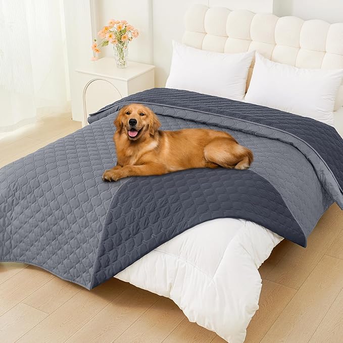 Smiry Waterproof Dog Bed Cover Blanket, Soft Reversible Pet Blanket, Washable Leakproof Cats Dogs Couch Cover for Sofa, Couch, Furniture (82x120 Inch, Grey/Dark Grey)