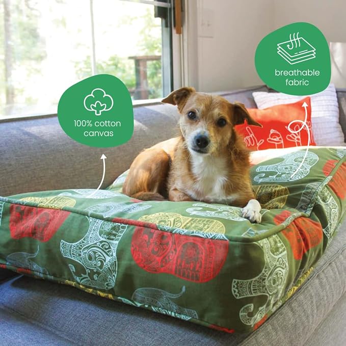 Molly Mutt Medium to Large Dog Bed Cover - Elephant Parade Print - Measures 27”x36”x5’’ - 100% Cotton - Durable - Breathable - Sustainable - Machine Washable Dog Bed Cover