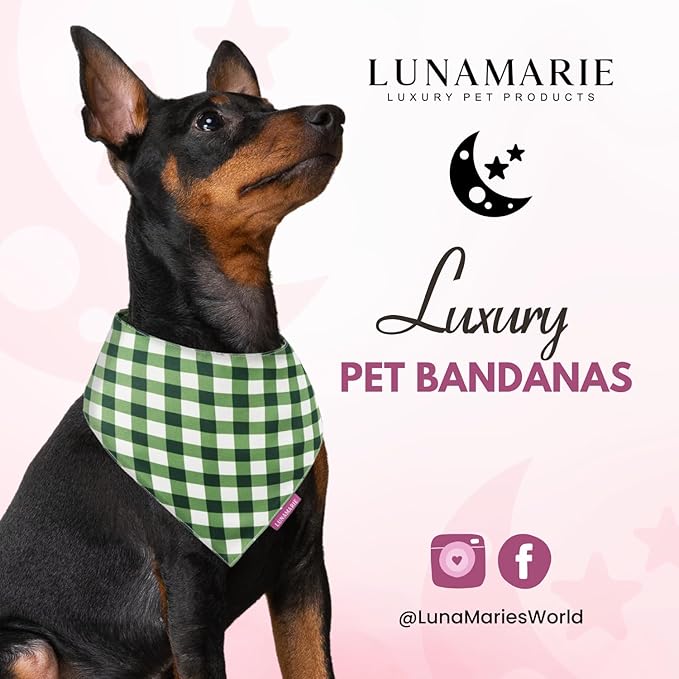 Luxury Pet Birthday Bandanas -Premium & Silky Poly Fabric | 100% Handmade | Custom Shape Dual Layered (Olive, Medium)