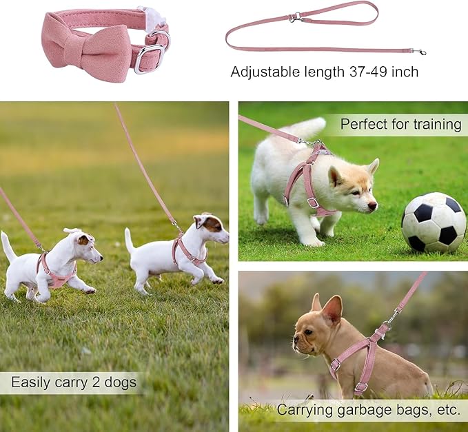 Dog Harness and Leash Set, XXS No Pull Adjustable Puppy Harness with Multifunction Pink Dog Leash and Dog Collar, Soft No Choke Escape Proof Pet Harness Vest for Small Dogs and Cats (Red, XXS)