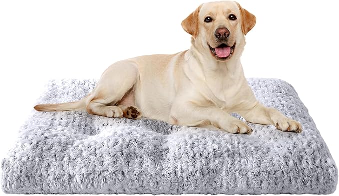 JOLLYVOGUE Washable Dog Bed for Crate, Deluxe Rose Plush Dog Crate Beds for Small Medium Large Size Dogs, Anti-Slip Soft Comfy Pet Kennel Pad, Fits Kennel Cage and Cat Bed Mat, 35" X 23", Gray