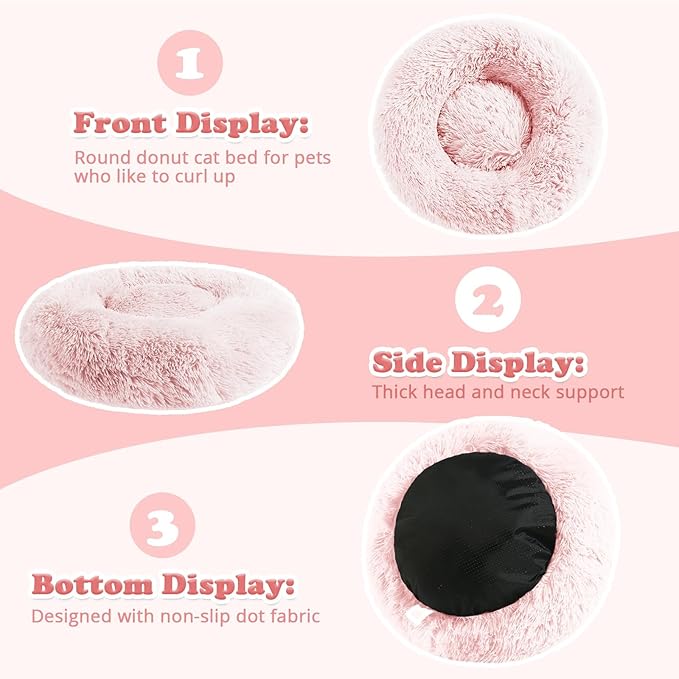 JOLLYVOGUE Dog & Cat Bed, Calming Anti-Anxiety Pet Bed for Small Dogs, Fluffy Donut Cushion for Small and Medium Pets (24")
