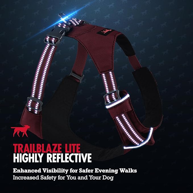 Tuff Pupper Lightweight Dog Harness for Walking | Front & Back Leash Clips | 4-Way Adjustable Fit | Reflective Trim | Easy On/Off Buckles | Lightweight & Breathable | No Pull Design (Medium, Red)