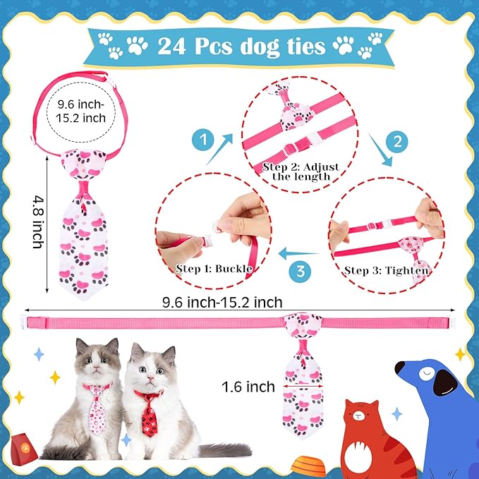 72 Pcs Dog Bandanas Tie Set Cute Bulks Pet Scarves with Paw Cat Pattern Adjustable Cute Dog Triangle Scarfs Neck Ties for Holiday Birthday Accessories