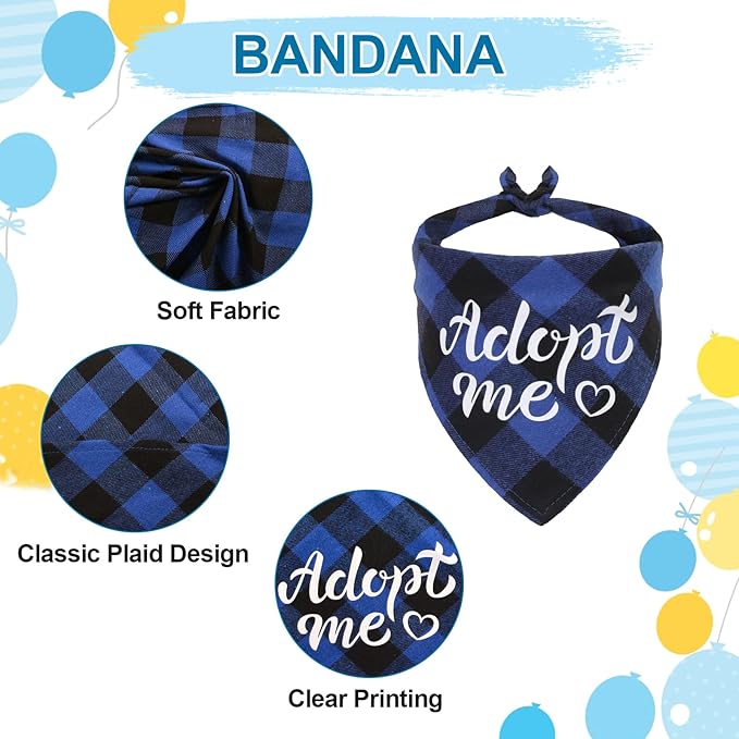Dog Birthday Bandana Hat Bow Tie Set, 3 Pieces My Gotcha Day Plaid Triangle Bibs Scarf Bowtie Collar With Cone Hat for Party, Blue