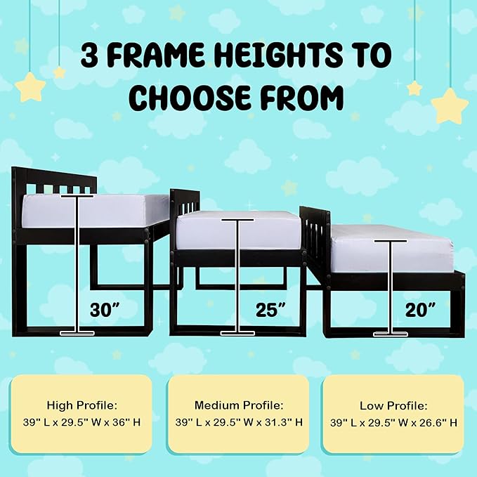 Dog Bed Frame - Wooden Raised Dog Bed Frame ONLY, Human-Style Freestanding Pet Bedside Cosleeper for Dogs & Cats, Wood Bunk Bassinet for Small, Medium & Large Breeds (Medium Profile)