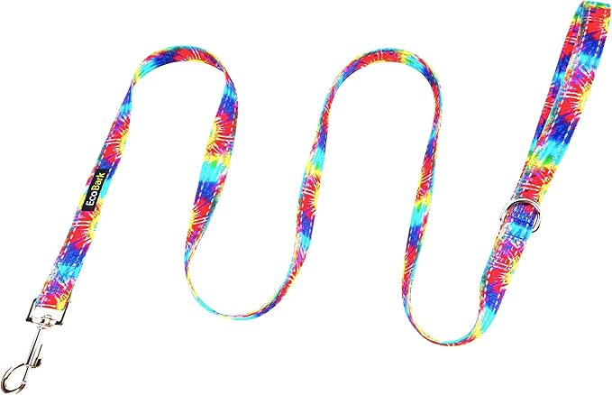 EcoBark Dog Leash - Soft & Reflective Comfort Training Leashes with Padded Handle - Strong Durable Heavy Duty - Training and Pulling for Small, Medium or Large Dogs (Tie Dye)