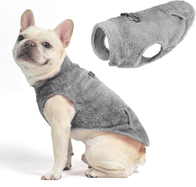 SCENEREAL Fleece Vest Dog Sweater, Dog Jacket with Harness Built in Pocket for Small Medium Dogs, Pet Cold Weather Coat with Soft Lining, Plush Warm Pullover Clothes for Puppy Boys Girls