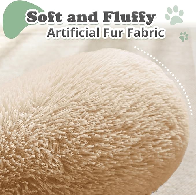 JOLLYVOGUE Dog & Cat Bed, Calming Anti-Anxiety Pet Bed for Small Dogs, Fluffy Donut Cushion for Small and Medium Pets (24")