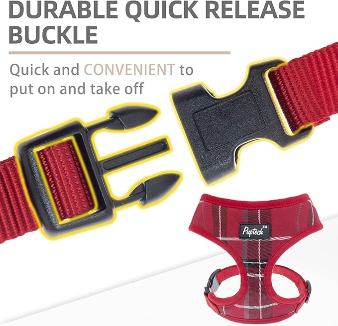 PUPTECK Soft Mesh Dog Harness and Leash Set Pet Puppy Cat Comfort Padded Vest No Pull Harnesses, Red, L